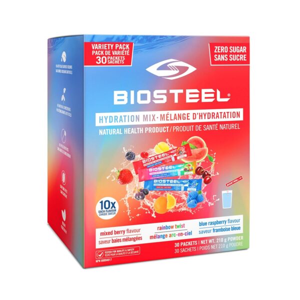 BioSteel Electrolytes Powder Variety Pack - 30 Hydration Packets with Essential Element Electrolytes, 3 Flavors: Rainbow Twist, Blue Raspberry, Mixed Berry Electrolytes Powder Packets