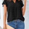 MEROKEETY Women 2025 Summer V Neck Ruffle Short Sleeve Blouse Swiss Dot Flowy Shirt Tunic Top