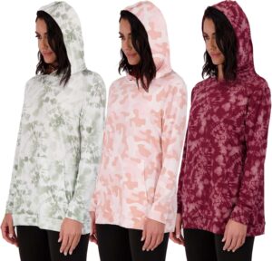 Real Essentials 3 Pack: Women's Dry Fit Long-Sleeve Hoodie Pullover Sweatshirt Pocket - Active Lounge (Available In Plus)