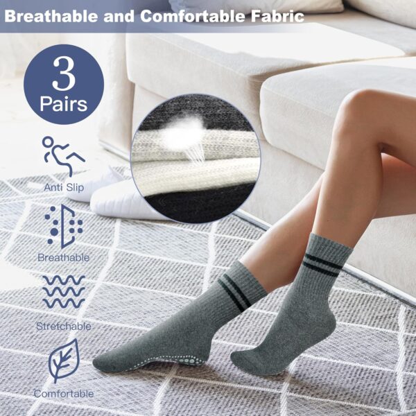 HYCLES 3 Pairs Grip Pilates Socks for Women, Non-slip Yoga Athletic Slipper Socks for Workout Hospital