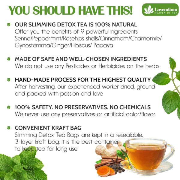 60 Bags - SIimming Detox Tea Caffeine Free - Herbal Tea with Chamomile, Hibiscus Tea & Ginger Root for Colon Cleanse – Natural Citrus & Cinnamon Herbal Tea for Digestive Health