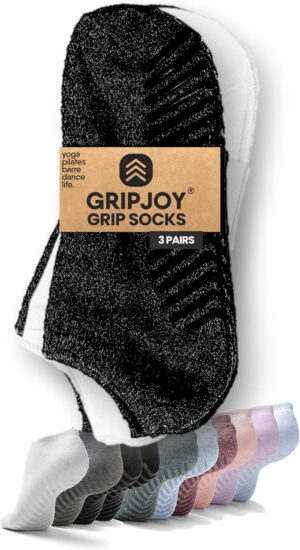 Gripjoy Grip Socks for Women and Men - Non Slip Socks - Yoga Socks with Grippers - Hospital Socks Non Skid - 3 Pairs