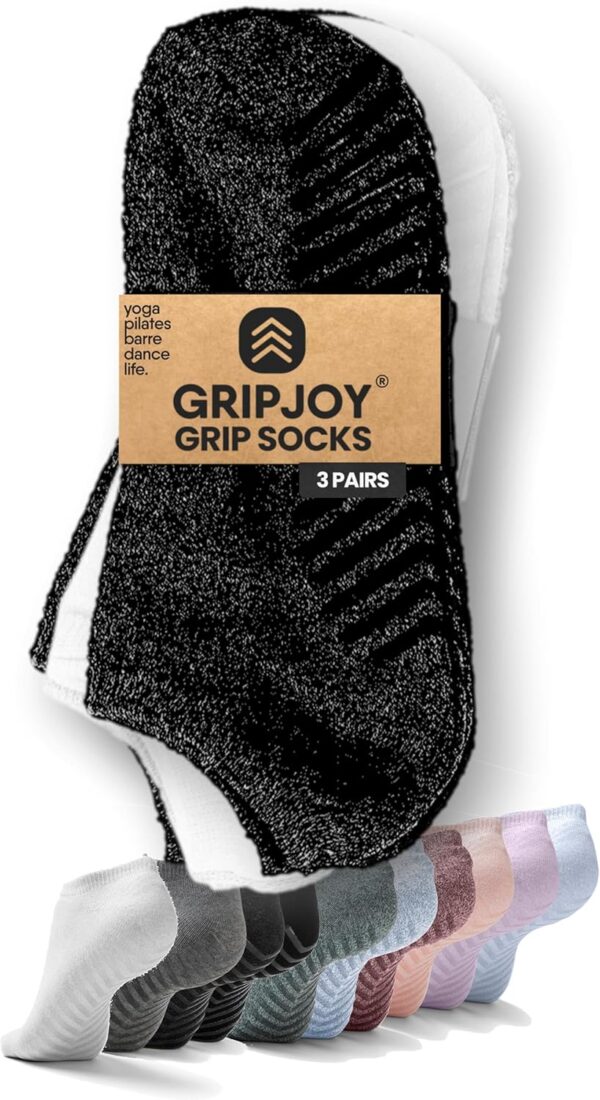 Gripjoy Grip Socks for Women and Men - Non Slip Socks - Yoga Socks with Grippers - Hospital Socks Non Skid - 3 Pairs