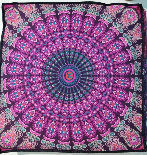 Indian Craft Castle 24" Pink Peacock Mandala Barmeri Large Floor Pillow Cover Cushion Meditation Seating Ottoman Throw Cover Hippie Decorative Zipped Bohemian Pouf Ottoman Pom Pom Cases 24" Square