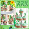 Yeaqee 48 Pcs Green Mental Health Awareness Cupcake Toppers Green Glitter Ribbon Cupcake Picks Mental Health Awareness Items for Society Events Mental Health Party Supplies