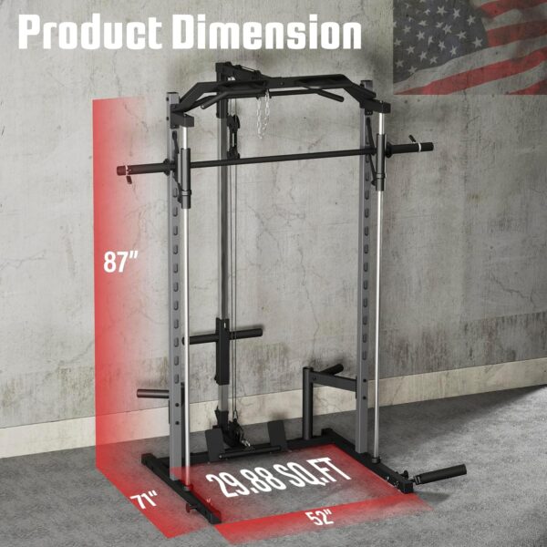 OPPSDECOR All-in-One Adjustable Smith Machine with LAT-Pull Down System Multi-Function Power Cage for Home Gym Cable Crossover Squat Rack of Workout Machine Training Equipment with Attachments