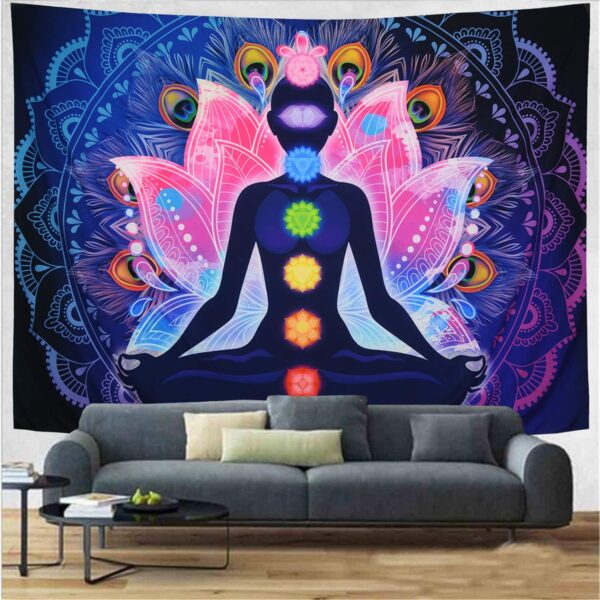Maccyafst Seven Chakra Yoga Meditation Wall Hanging - Colorful Mandala Indian Hippie Chakra Tapestry for Studio Room (H51.2 W59.1)