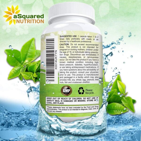 aSquared Nutrition Green Tea Extract Supplement with EGCG - 180 Capsules-Max Potency Fat Burner 500 mg Pills for Weight Loss, Boost MetabolismHeart Health, All-Natural Low Caffeine Diet Detox