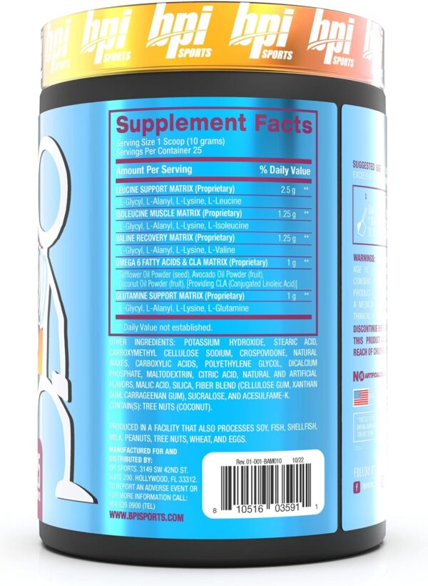 BPI Sports BCAA Powder - Best Aminos, Post Workout Recovery Drink with Glutamine, Branched Chain BCAAs Amino Acids, Hydration & Recovery, 25 Servings, Plumberry Flavor