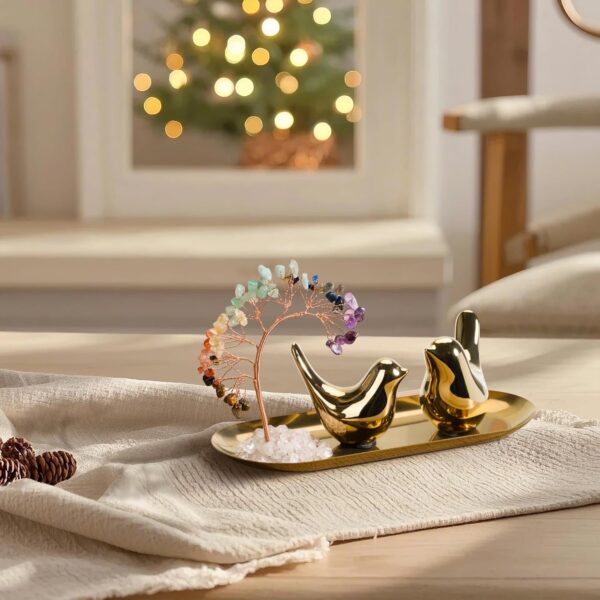 ZenBless Crystals Tree,Small Birds Statue,7 Chakra Healing Crystals Stones Tree Storage Tray Yoga Meditation Zen Room Office Home Decor Set Figurine Ornament Decoration Feng Shui Wealth Luck