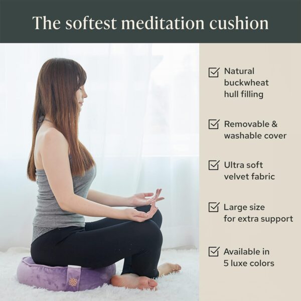 Mindful and Modern Velvet Meditation Cushion - Luxury Zafu Floor Pillow for Yoga - Large Buckwheat Meditation Pillow with Luxe Removable Cover in Six Colors