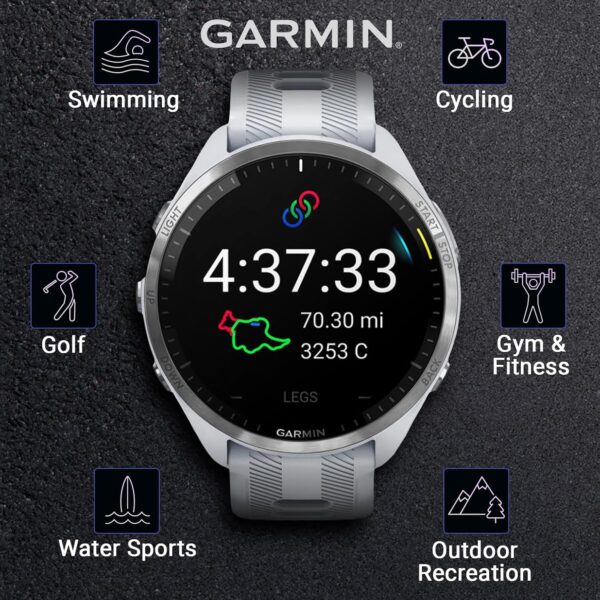 Wearable4U - Garmin Forerunner 965 Premium GPS Running and Triathlon 47mm Smartwatch with AMOLED Touchscreen Display, Titanium Bezel with Whitestone Silicone Band with Black Earbuds Bundle