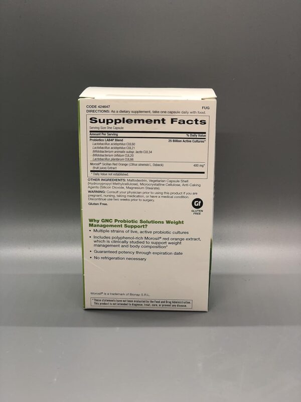 GNC Probiotic Solutions Weight Management Support with 25 Billion CFUs | Contains Clinically Studied Strains of Live, Active Probiotic Cultures, Vegetarian, Gluten Free, | 30 Capsules