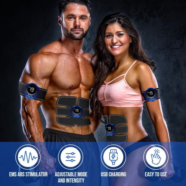 Abs Muscle -Portable Toner - Trainer Workout Equipment for Men Woman Abdomen Home Office Exercise, 10pcs Free Gel Pads