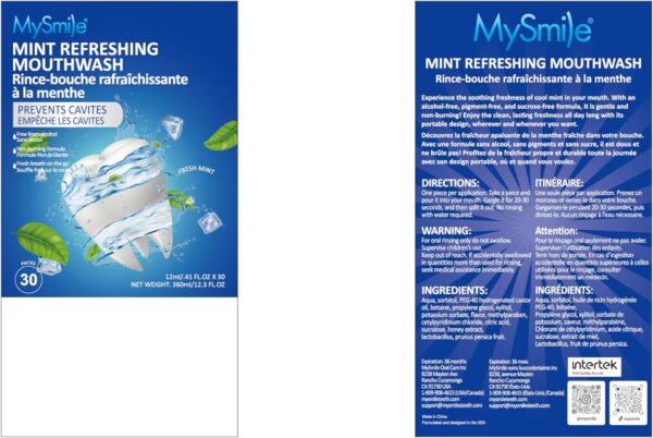 MySmile Mouthwash Alcohol Free, Mouth Wash for Adults, Travel Mouthwash Helps Kill 99% of Bad Breath Germs, Prevents Cavities, Fluoride Free, Fresh Mint, 30 Uses (0.41 Fl Oz (Pack of 30))