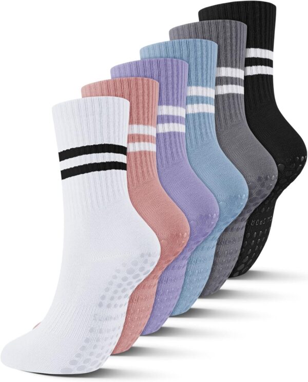 Sintege 6 Pairs Pilates Socks Yoga Socks with Grips for Women Non Slip Barefoot Workout Crew for Pregnant Ballet Dance
