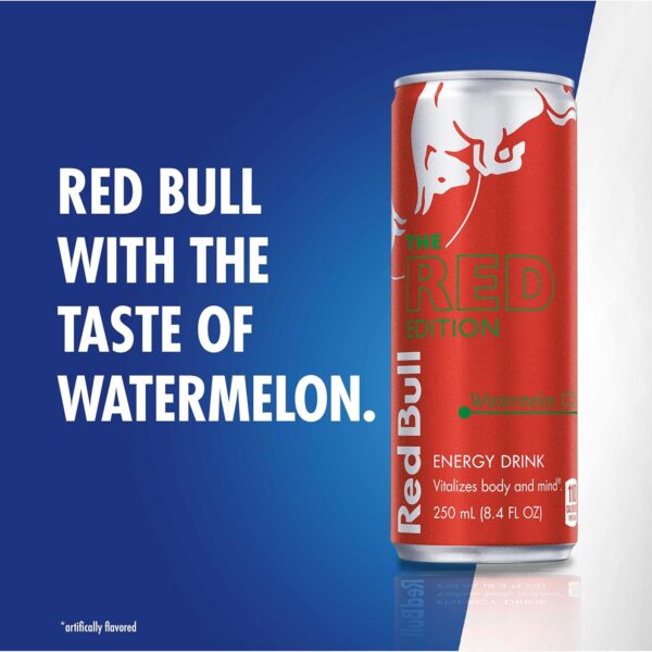 Red Bull Red Edition Energy Drink, Watermelon, with 80mg Caffeine plus Taurine & B Vitamins, 8.4 Fl Oz, Pack of 4 Cans