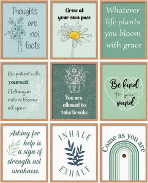 Lincia 9 Pcs Mental Health Posters Boho Therapy Office Decor Motivational Counselor Psychology Posters, 8 x 10 in(Green)
