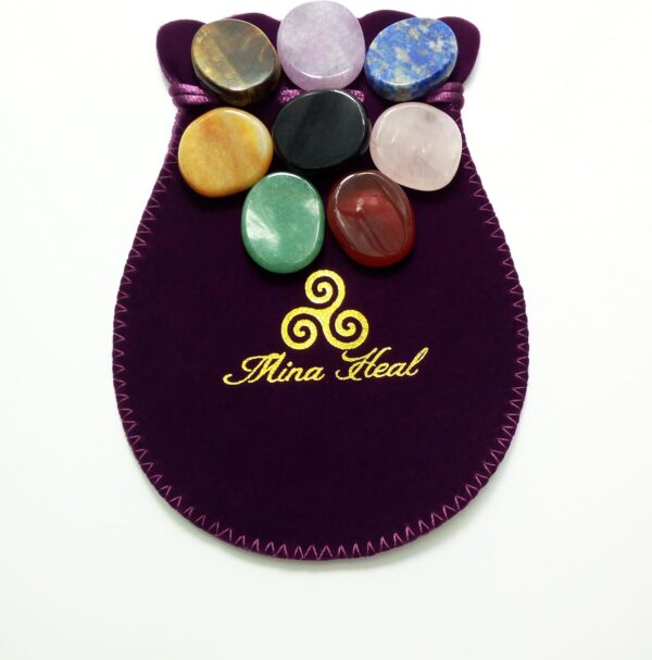 Chakra Stones 8 PCS Kit, Oval Shape, Tumbled & Polished, for Use in Grounding Balancing Soothing Meditation Reiki or as Worry Stones, Hot Spa Rock & Massage (8-pcs Chakra Stones)