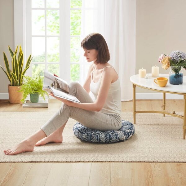 Codi Meditation Floor Pillow, Boho Pillows Seating for Adults and Kids, Large Cushion for Yoga Living Room Tatami Sitting, Memory Foam Added, 22x22 Inch Pack of 2, Round - Indigo Elephant