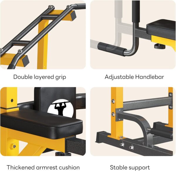 SogesHome Power Tower Pull Up Bar and Dip Stand,10 Adjustable Height Assistive Trainer Dip Station,Multi-Function Strength Training Fitness Workout Station for Home Gym Fitness Equipment，Capacity 500LBS