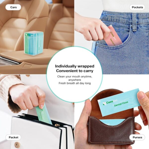 50 Count Individually Wrapped Dental Floss Picks-Oral Care Flossers for Adults- Floss Singles Bag- Travel Hotel Restaurant Office Car Dental Floss
