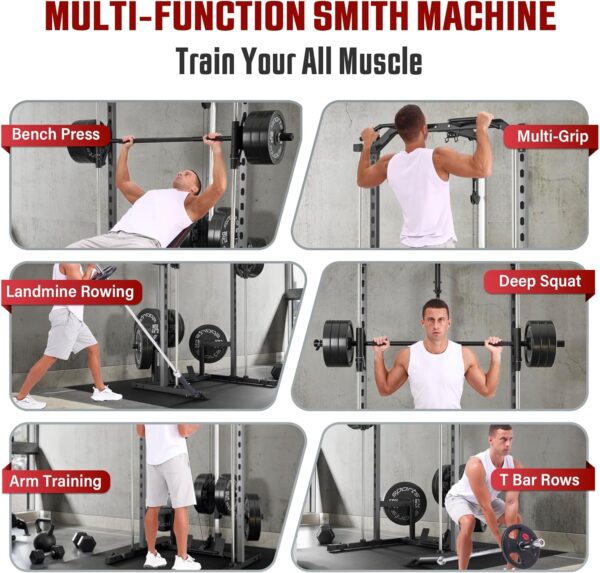 OPPSDECOR All-in-One Adjustable Smith Machine with LAT-Pull Down System Multi-Function Power Cage for Home Gym Cable Crossover Squat Rack of Workout Machine Training Equipment with Attachments