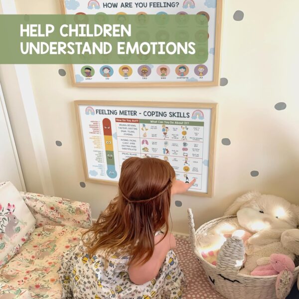 Feelings Chart for Kids - Coping Skills Emotions Chart Poster - Calm Down Corner Supplies - Mental Health Posters for Kids - School Counselor Psychologist Toddler Preschool Homeschool Decoration