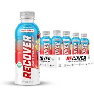 RECOVER 180 Organic Sports Hydration Drink, No Sugar Added, 15 Calorie Sports Beverage, Organic Flavors With Vitamins, Potassium-Packed Electrolytes (16.9 Fl Oz (Pack of 12), Fruit Punch)