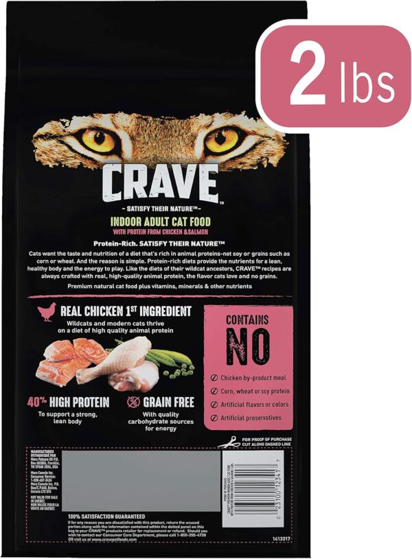 CRAVE Grain Free Indoor Adult High Protein Natural Dry Cat Food with Protein from Chicken & Salmon, 2 lb. Bag