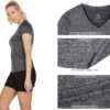 icyzone Workout Shirts Yoga Tops Activewear V-Neck T-Shirts for Women Running Fitness Sports Short Sleeve Tees