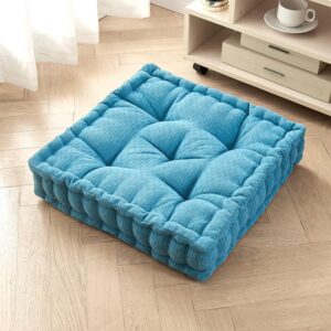 Getmo Resin Floor Pillow,Floor Cushion,Meditation Pillow,Square Floor Pillows Seating for Adults,Chenille Thick Meditation Cushion for Yoga Living Room Balcony Outdoor Tatami,20x20 Inch,Turquoise