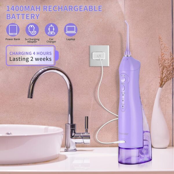 TOVENDOR Electric Water Flosser, Cordless Rechargeable Dental Oral Irrigator IPX7 Waterproof 300ML Travel Water Teeth Cleaner with 5 Tips for Braces Care Teeth Gums Cleaning, Home Office Daily Use