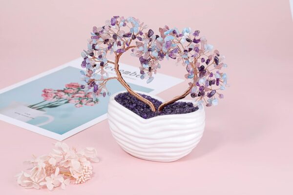 Jovivi Natural Crystal Heart Money Tree Healing Gemstone Bonsai Tree for Wedding Ceremony Reiki Balancing Energy Meditation Feng Shui Wealth & Good Luck Home Indoor Office Decor 7.87"-8.26"