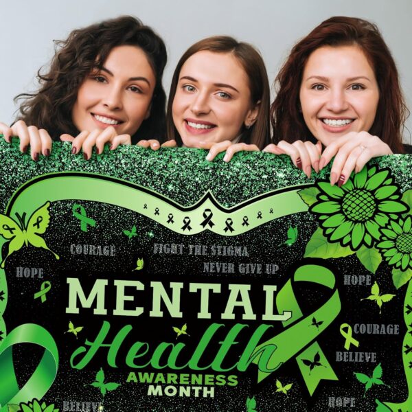 Mental Health Awareness Month Backdrop Green Ribbon Awareness Photo Backdrop for Mental Health Month Party Supplies Outdoor Indoor Wall Decorations 71x47 inch