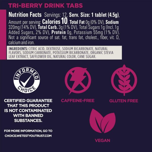 GU Energy Hydration Electrolyte Drink Tablets, Vegan, Gluten Free & Caffeine Free, Enhanced Endurance Sports Drink for Running, Cycling, Triathlon, 4-Count (48 Servings), Tri-Berry