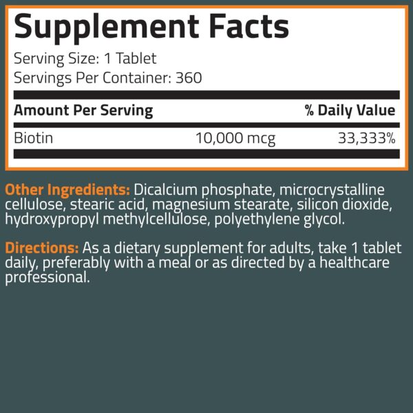 Bronson Biotin 10,000mcg, Supports Healthy Hair, Skin and Nails, Vegetarian, Non-GMO, 360 Tablets