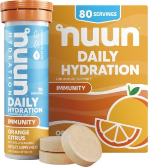 Nuun Hydration Immunity Electrolyte Tablets With 200mg Vitamin C, Orange Citrus, 5 Essential Electrolytes for Hydration, Ginger & Turmeric, Vegan, Non-GMO, 8 Pack (80 Servings)