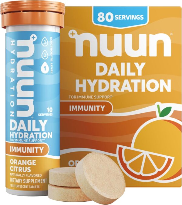 Nuun Hydration Immunity Electrolyte Tablets With 200mg Vitamin C, Orange Citrus, 5 Essential Electrolytes for Hydration, Ginger & Turmeric, Vegan, Non-GMO, 8 Pack (80 Servings)