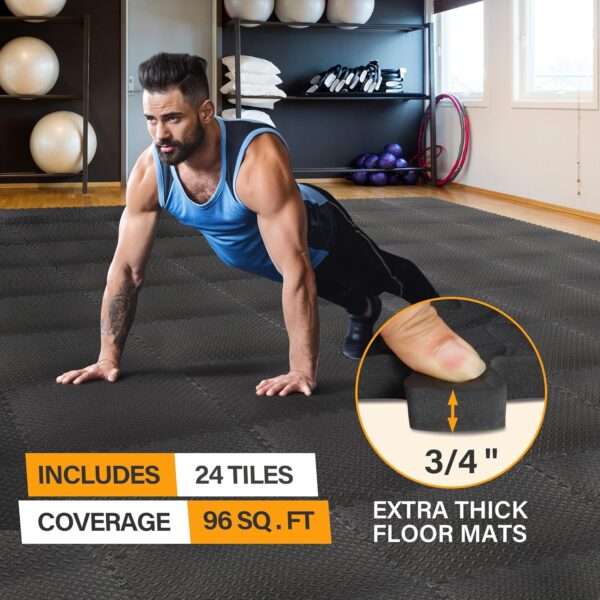 ZENY Puzzle Exercise Mat Gym Flooring Mat Interlocking Foam Mat 24 Tiles 3/4'' Extra Thick Floor Mats Exercise Equipment Mat Baby Play Mat 96 SQ. FT, Black