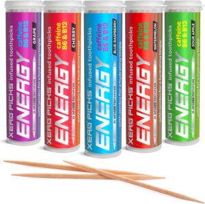 Xero Picks Energy Infused Flavored Toothpicks with Caffeine, B12 and B6 (Variety Pack, 20 Count (Pack of 5))