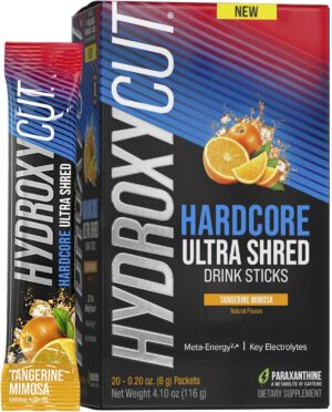 Hydroxycut Hardcore Ultra Shred Drink Sticks, Tangerine Mimosa - 20 Packets - Zero Sugar or Calories - Includes Paraxanthine & B Vitamins - for Women & Men