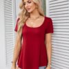 Amoretu Womens Scoop Neck Tshirt Short Sleeve Shirts Swing Tunic Tops Loose Fit