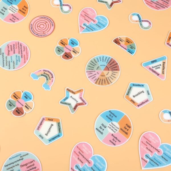 ZOIIWA 48Pcs Breath Calm Anxiety Sensory Stickers Reusable Tactile Textured Mindfulness Sticker Fidget Silent Adhesive Sensory Strips for School Office Adults Teen Kid Tension Student Classroom Supply