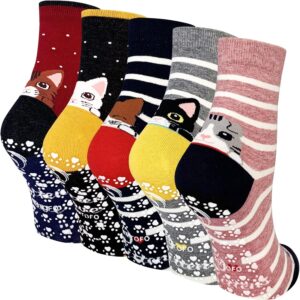 Hellomamma Grip Socks for Women, Non Slip Yoga Animal Socks for Pilates Dance Hospital Ballet Workout Non Skid Cat Socks