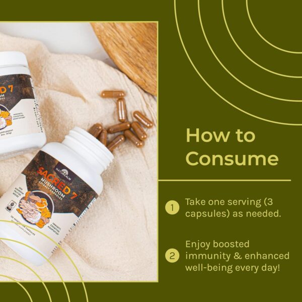 Naturealm Sacred 7 Mushroom Capsules Supplement – Boost Immunity, Focus, Vegan, Non-GMO – Lion’s Mane, Cordyceps, Reishi, Chaga, Maitake, Shiitake – Organic Fruiting Bodies, 30-Day Supply