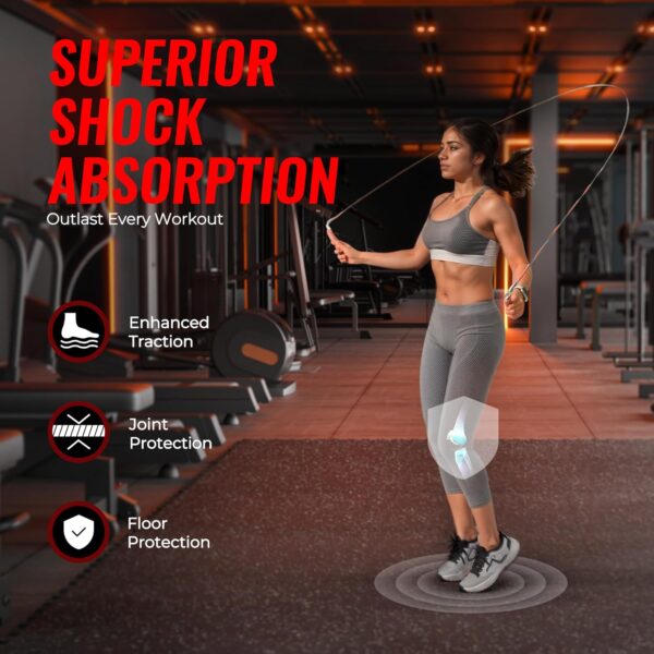 81ElWRBrD9L._AC_SL1500_.jpg SUPERJARE 0.79'' Extra-Thick Exercise Equipment Mats, 6 Pcs 24 Sq Ft Rubber Top Floor Tiles with High Density EVA Foam, Interlocking Gym Flooring for Home Gym, Protective Workout Mat, Black/Grey