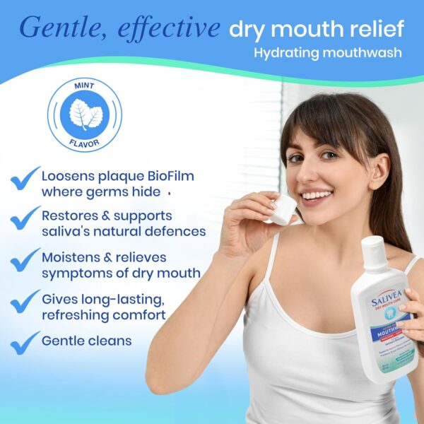 SALIVEA Dry Mouth Mouthwash - Soothing Mint Mouthwash with Natural Salivary Enzymes - Gentle Mouthwash to Aid Dry Mouth Care - Breath Freshener & Dry Mouth Care - Mint Flavor (2 Pack)