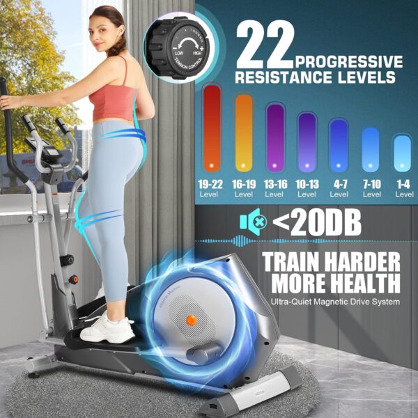 ANCHEER Elliptical Machine, Elliptical Exercise Machine with Hyper-Quiet Magnetic Driving System, Elliptical Trainer with 22 Resistance Levels, Workout Equipment Eliptical Home Gym