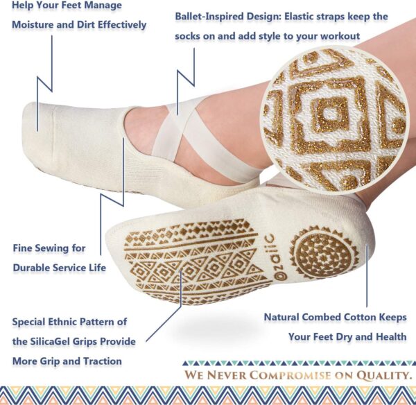 Ozaiic Yoga Socks for Women Non-Slip Grips & Straps, Ideal for Pilates, Pure Barre, Ballet, Dance, Barefoot Workout